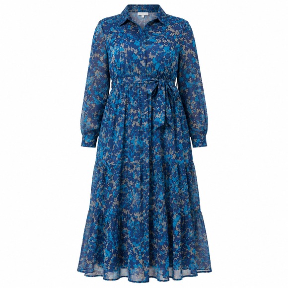 Terra & Sky Dresses & Skirts - Terra & Sky Womens Shirtdress Size 0X Blue Maxi Floral Tie-Waist Elegant